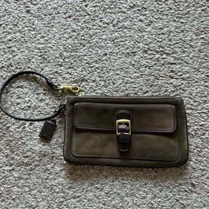 Coach Brown Suede Wristlet with Buckle